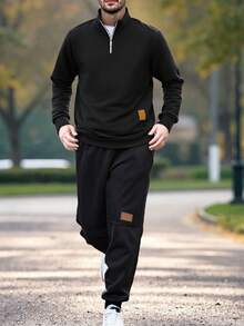 Herren Fleece gefütterter Freizeitanzug, Hoodie mit Reißverschluss und Kordelzug Jogginghose 2 Stücke Set, geeignet für Laufen und Workout, Herbst/Winter