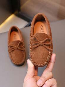 1 双儿童休闲纯色软底乐福鞋，女童时尚一脚蹬平底鞋，男童圆头轻便休闲皮鞋，适合春秋季节（尺码偏小） - 棕色 - 查看 6