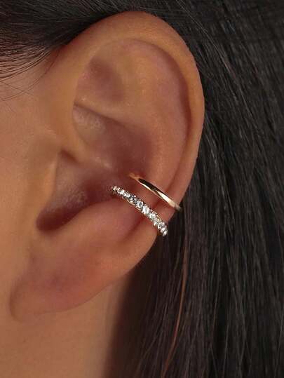 1pc Minimalist Vintage Double C-Shape Rhinestone Clip-On Earrings, Suitable For Women's Daily, Party, And Holiday Wear