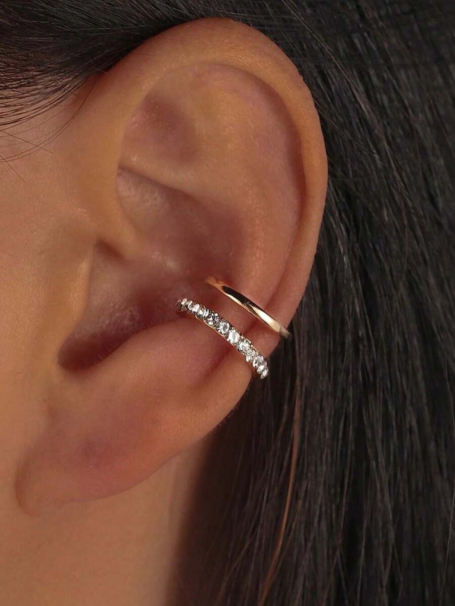 1 Stück minimalistischer vintage Doppel-C-förmiger Strass-Clip-Ohrring, geeignet für den täglichen Gebrauch, Partys und Feiertage von Frauen