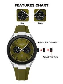 Reloj de cuarzo para hombre REWARD, estilo de moda empresarial, calendario, agujas luminosas, multifuncional, reloj de pulsera para hombre de alta calidad, regalo clásico, correa de silicona - Verde militar - Ver 12