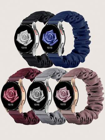 5pcs Unisex Solid Color Pleated 20mm Scrunchie Wristband Set