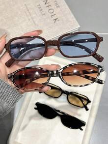 4pcs Plastic Full Frame Geometric Leopard Print Multi-Color Unisex Eyeglasses Set, Suitable For Street Style, Music Festivals, Tropical Beach Vacations, Back To School, Carnival Aesthetic Parties - 4 chiếc trà in họa tiết da báo màu đen sâm panh xám cà phê xanh trắng - Xem 3