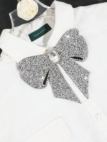1pc Women's Fashion Sparkling Crystal Rhinestone Decor Bow Brooch Pin, Suitable For Party, Holiday Gift, Stage Performance, Hosting, Wedding Matching
