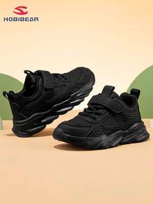 HOBIBEAR HOBIBEAR Teens' Sports Shoes, All Black Unisex Barefoot Shoes, Wide Toe Box, Comfortable Walking Shoes, Hook And Loop Closure, Rubber Sole, Non-Slip, Breathable, Easy To Wear, Suitable For All Seasons, School Shoes