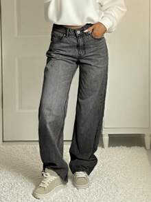 MYOURSA Women's Distressed Washed Straight Leg Jeans, Loose & Comfortable, Suitable For Casual Daily Wear, Dark Grey Spring - Dark Grey - View 3