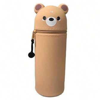 1個 2in1 シリコン製 伸縮式 ペンケース&デスクオーガナイザー かわいい猫顔デザイン、オフィス用品、学用品、家庭用に最適なソフトで丈夫なペンケース