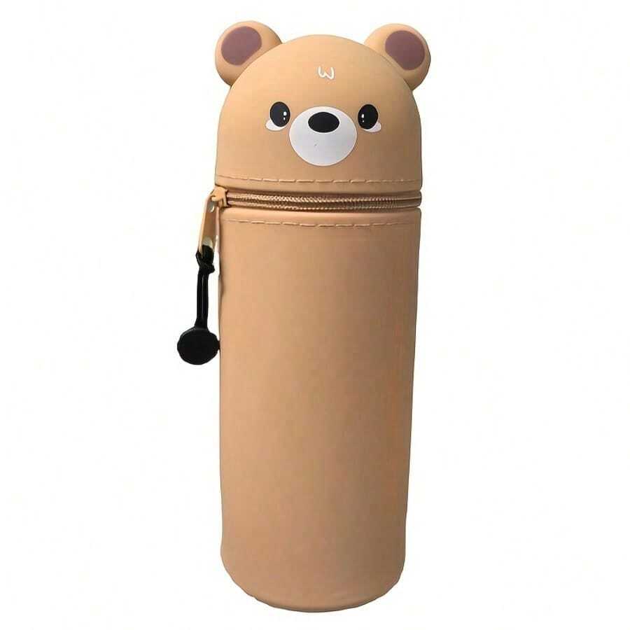 1 PC 2-In-1 Expandable Silicone Pencil Case & Desk Organizer With Cute Cat Face Design, Soft & Durable For Office Supplies, School Stationery, And Home Use, Cute Pencil Case