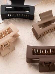 1pc/4pcs Square Lightweight Plastic Hair Claw Clip, Solid Color Hair Claws, Minimalist Style, Retro Frosted Disc Hair Clip, Suitable For Daily, Outing, Leisure, Party, Commuting, Vacation, Washing Face, Bathing, Makeup, Bathroom Hair Accessories, Headwear Accessories, Hair Clips (Black, Beige, Khaki, Dark Coffee)