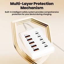 5 USB + 5 Type-C 10-Port Power Strip With 1M Charger Cable Adapterhome,Office Charging Station