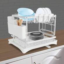YUNRUX 2 Tier Drainer Rack Drainer Dish Drainer Rack 360° Rotation - White - View 5