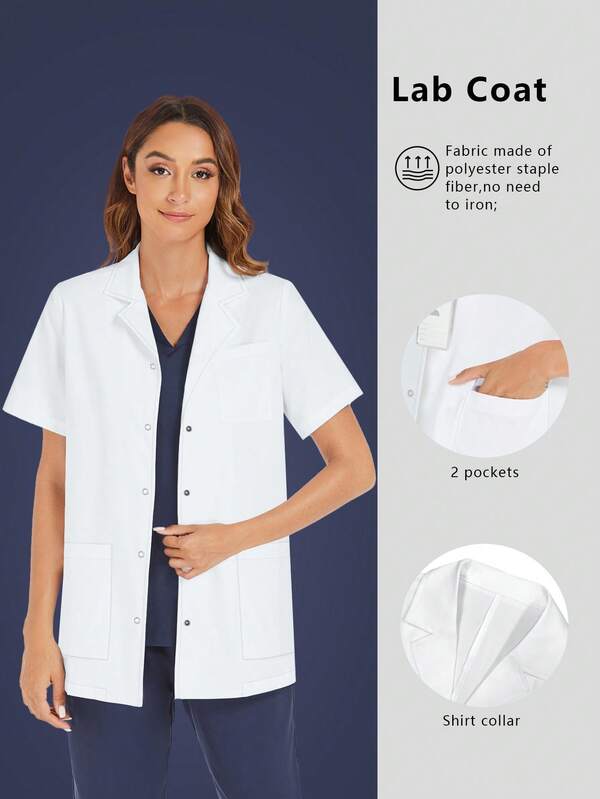 cimmuovere Women's Short Sleeve Lapel Open Front Scrubs Coat, Nurse Scrubs Workwear For Dentist, Healthcare, Pet Hospital, Laboratory