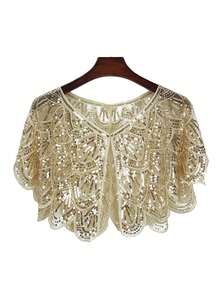 1件新款亮片披肩，复古优雅短款斗篷，适合女性参加派对，采用透气闪亮轻盈面料制成，可作为情人节、万圣节、圣诞节和其他场合的配饰。 - 彩色 - 查看 12