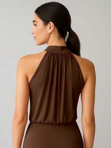 Women's Bodysuit With High Neck, Fresh And Elegant Blogger - 鏽棕色 - 查看 2