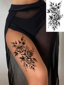6 Blatt Blumen Tattoos Temporär Realistisch Wasserfest Schwarze Rose Tattoo Kreuz Schmetterling Tattoos Aufkleber für Partys, Abschlussbälle, Musikfestivals, Halloween, Styling Accessoires, Frauen Alltags Make-up