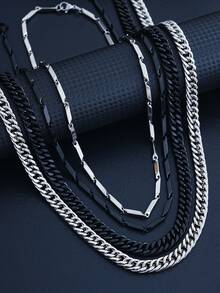 2pcs Men's Black Stainless Steel Cuban Link Chain Necklace, Minimalist Punk Gothic Style, 55cm Length, Suitable For New Year Gift, Daily Wear, Gift For Boyfriend