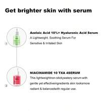 Double-Bottle Double-Effect Essence Set, Niacinamide 10% Serum+Azelaic Acid 10% Hyaluronic Serum,With Vitamin B12, Face Essence For Glass Skin, Dark Spot Correction,Even Toning,Improves Overall Completion, Smooth Skin, Korean Skin Care - Red + Green - View 2