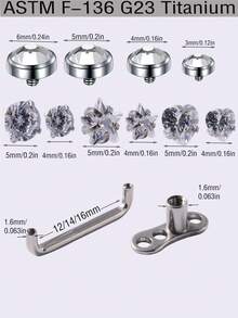 1 件植入级钛金属微皮肤穿孔表面杠铃 CZ 水晶隐藏式皮肤潜水员微皮肤锚圆形/心形/星形氧化锆水晶宝石皮肤锚表面皮肤穿孔环身体首饰