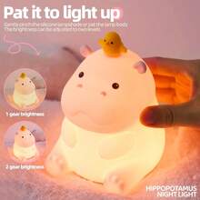 1 pieza Lindo hipopótamo de silicona Luz nocturna, carga USB y ajuste de brillo de tres niveles, lámpara LED táctil de mesita de noche, adecuada para decoración de dormitorio y sala de estar, regalo perfecto para cumpleaños, Pascua y fiestas