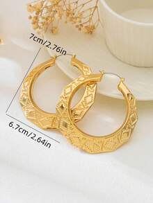 1 对超大波西米亚风格菱形图案装饰圆形耳环，适合女性日常佩戴，直径 2.52 英寸