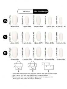 10片纯手工可穿戴短款杏仁形指甲板，简约风格，手绘白色法式指尖裸色指甲底色，高端美甲人造指甲板成品适合女士和女孩日常佩戴，搭配指甲套装按压式指甲美甲用品指甲 - 白色 - 查看 6