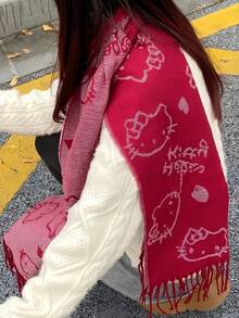 Sanrio 1pc Solid Color Knitted Hello Kitty Scarf, Windproof And Warm For Cycling, Suitable For Autumn/Winter - Multicolor - View 5