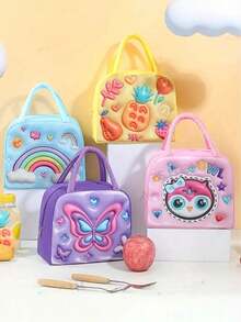 1 件女孩新款大容量午餐袋，3D 图案卡通午餐盒袋，防污、防褪色且轻便，是送礼的理想选择 - 彩色 - 查看 2