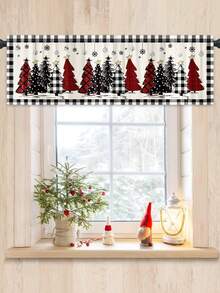 1 Stück Weihnachtsvorhang Gardine, Sonnenschutzvorhang mit Weihnachtsbaum & Schwarz-Weiß Gitter Design, bedruckte kurze Küchengardinen, Weihnachtshängedekoration, Weihnachtsdekoration für Zuhause, Fröhliche Weihnachten Dekoration, Weihnachtsschmuck, Badezimmerdekoration, Küchendekoration - Weihnachten E - Übersicht 1