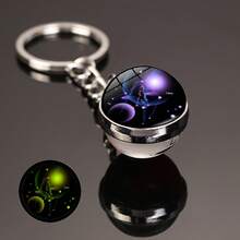 12 Constellation Glow In The Dark Creative Galaxy Keychain Good Luck Keychain Glass Ball Pendant Key Ring Couple Key Chain Improve Love Wealth Success