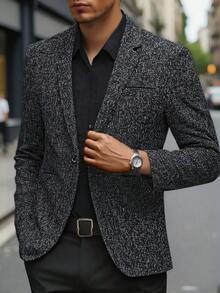 1PC Stylized Knitted Suit Jacket For Men. Grey Spliced - Style Button - Down Suit Jacket