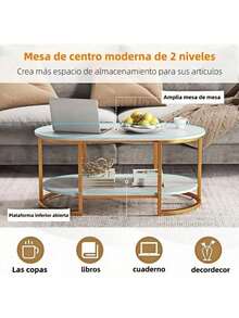 Mesa de centro moderna minimalista madera/metal blanco, diseño contemporáneo, estructura robusta, fácil de combinar con cualquier decoración - Blanco - Ver 4