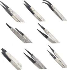 FEITA - Juego de pinzas de precisión – Pinzas antiestáticas reemplazables de acero inoxidable ESD para electrónica, joyería, laboratorio, pasatiempo (8 piezas) - 1 - Ver 2