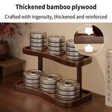 1pc 2-Tier Countertop Storage Rack, Suitable For Vanity, Bathroom Countertop, Modern Bamboo Rack For Lipstick, Skincare And Perfume Bottles, Space Saving, Makeup Vanity, Stylish Design, Sturdy Structure, Cosmetic Storage, Compact Design, Durable, Home Organization - Walnut - View 2