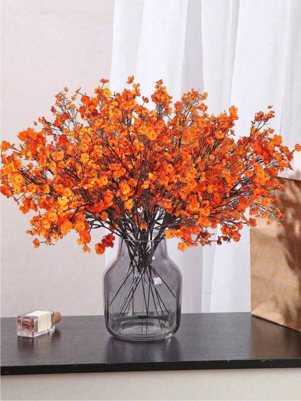 1 peça/3 peças de buquê de flores artificiais de outono de plástico, decoração de casa de Ação de Graças no outono, flores artificiais de cerejeira, hálito de bebê, pacote moderno de flores artificiais para decoração de casa, decoração de casa, plantas artificiais, decoração de outono, quarto, mesa, decoração de jardim, itens de decoração de quarto, decoração de flores de outono, decoração de Halloween