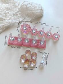 3D 亚克力极光冰透明格子美甲支架练习架美甲装饰套装，包含树脂水晶球、钻石、复古花卉激光设计，适用于 DIY、家居、户外、女性、母亲、姐妹、妻子、女朋友、婚礼、美甲沙龙、情人节