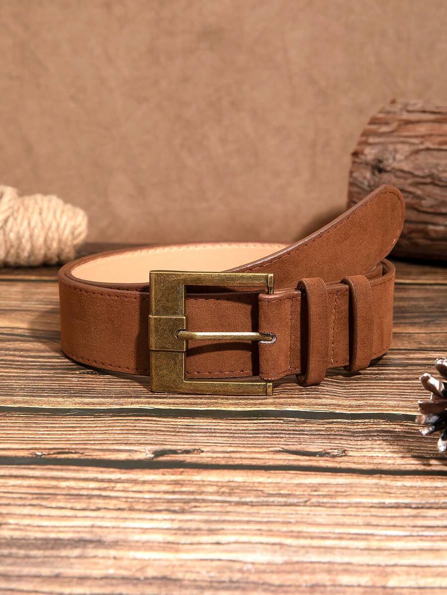 1 buah Sabuk Pinggang Kasual Wanita Bahan Suede Motif Bunga Ukir Gaya Barat Warna Kopi, Musim Gugur/Dingin