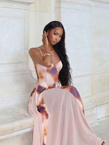 秋冬多色渐变紫色印花拼布连衣裙，下摆宽松，适合浪漫约会、派对和聚会 - 彩色 - 查看 6