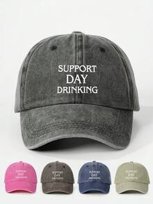 1 件刺绣“SUPPORT DAY DRINKING”水洗棒球帽，可调节户外太阳帽，适合旅行、海滩、所有季节，Y2K 风格，适合年轻人