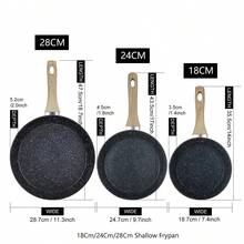ABKOK ABKOK 1pc/3pcs Aluminum Frying Pan Set (18cm/24cm/28cm Shallow Frypan) (20cm/24cm/28cm Deep Skillet) - Lightweight & Fast Heating, Choose Single Or Trio Pack, Single Pans And Cookware Sets Are Sold Individually, Family Dinner Supplies, Party Supplies