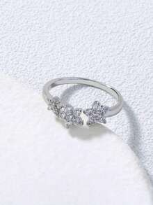 Nooxian 1 chiếc nhẫn Zirconia hình ngôi sao và hoa tối giản có thể điều chỉnh dành cho nữ - Bạc - Xem 4