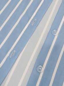 Blusa de mujer talla grande con cuello de camisa, tejido de rayas, mangas largas de hombros caídos y detalles de botones