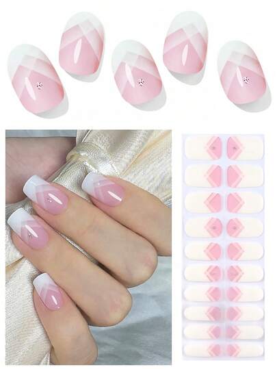 Semi-Cured Gel Nail Stickers, Classic Pink French Gradient Style, Compatible With All Nail Lamps, Salon-Grade Nail Art Stickers, DIY Nail Decoration Stickers, Suitable For Women And Girls For Salon Nail Use Nails Nail Supplies