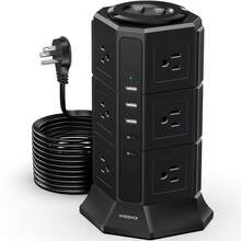 NVEESHOX Surge Protector Electrical Sockets With 4/5 USB Ports(2/3 Type C), 6.5/10FT Extension Cable With 8/12 AC Multi-Sockets, Surge Protector Power Strip Tower With Overload Protection For Home Office Dormitory - 美規B型插(110-127V) - 查看 8
