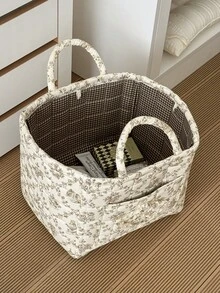 1 pieza Cesta de almacenamiento acolchada con estampado floral, cesta de lavandería de gran capacidad, bolsa de almacenamiento portátil plegable, cesta para aperitivos con asa para mujeres y niñas, cesta de almacenamiento de cosméticos, cesta de almacenamiento de juguetes, cesta de almacenamiento de productos de cuidado de la piel, organizador de cosméticos, decoración del hogar, decoración de la sala de estar, dormitorio, baño, organización y almacenamiento de armarios, organizador de ropa - Multicolor - Ver 10