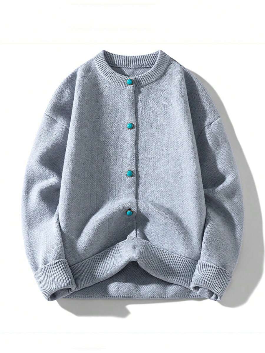 Men Cardigans - 청회색 - 보기 1