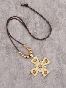 1pc Minimalist Golden Alloy Pendant Necklace, Vintage Cross & Turquoise Necklace, Suitable For Daily Wear And As Gift For Girlfriend/Boyfriend