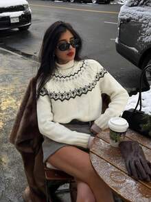Áo len nữ tay raglan họa tiết Fair Isle, cổ tròn, tay dài, phối màu, thích hợp cho dịp Giáng sinh, quà tặng Giáng sinh, đi làm hàng ngày, trang phục công sở, đồng phục giáo viên, trang phục thường ngày thanh lịch cho phụ nữ. - Nhiều màu - Xem 3