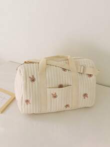 1 pieza/Set Bolso pañalero de gran capacidad, adecuado para recién nacidos y papás; diseño de múltiples bolsillos con compartimentos funcionales para organizar los artículos esenciales del bebé; apertura con solapa con cremallera superior para un fácil acceso; adornado con un parche decorativo de oso lindo para diversión