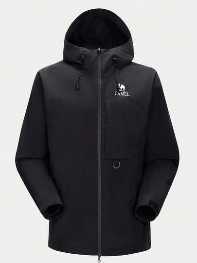 CAMEL CROWN Men's Outdoor Single Layer Windproof Waterproof Hooded Ski Jacket, Suitable For Hiking In Autumn And Winter