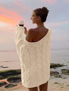 Women's Loose Knit Pullover Sweater, French Casual Style, Long Sleeve, Autumn/Winter - Beige - View 2